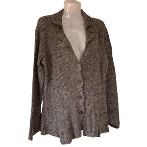 Eileen Fisher Alpaca Wool Sweater Jacket Notched Lapel Long Sleeves 4 Button Med
